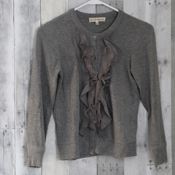 Poof Girl Excellence| Girls Gray Button Up Sweater - Picture 1 of 5